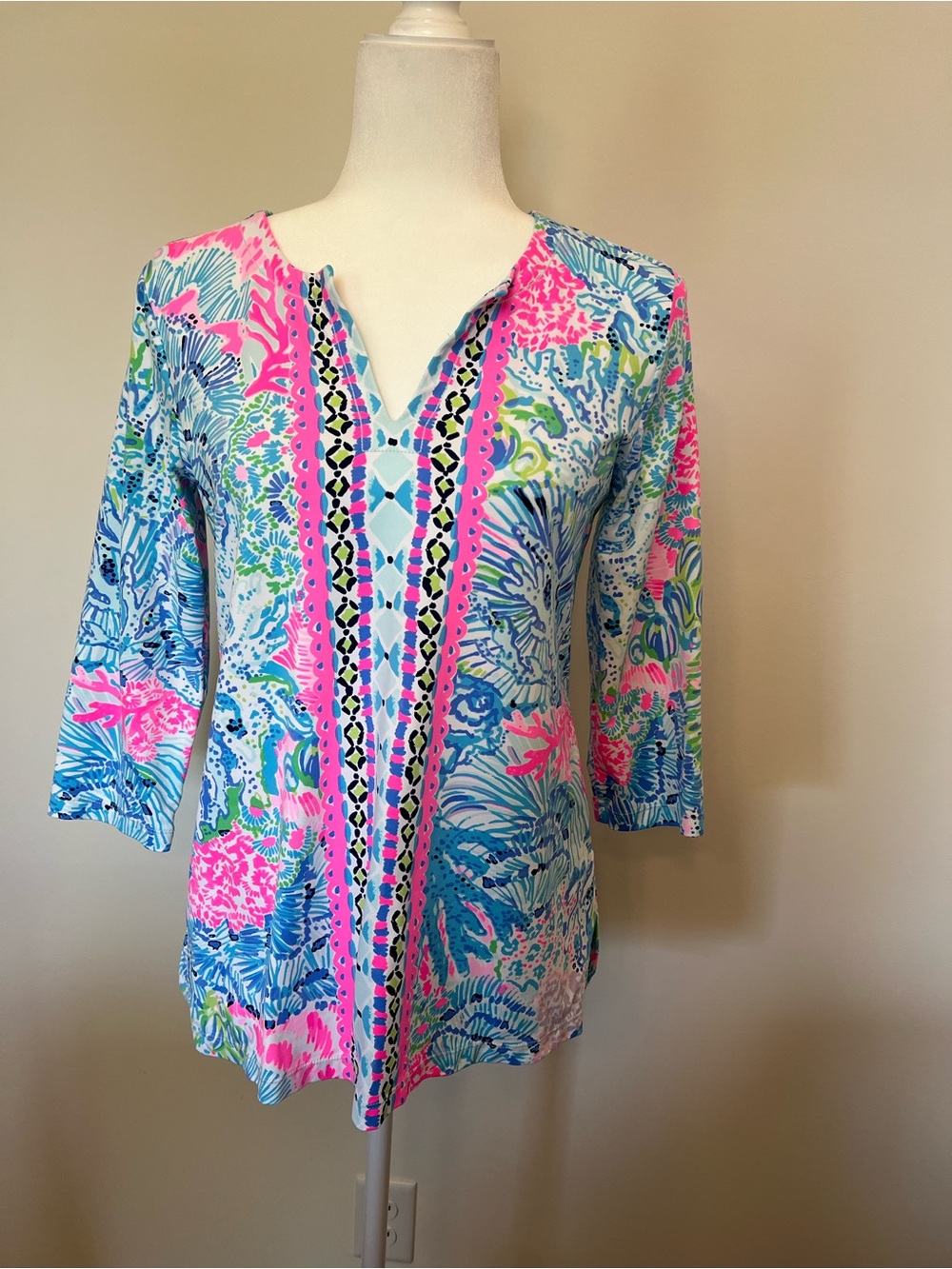 Lilly Pulitzer Pink, Blue & Green Floral V-Neck Tunic